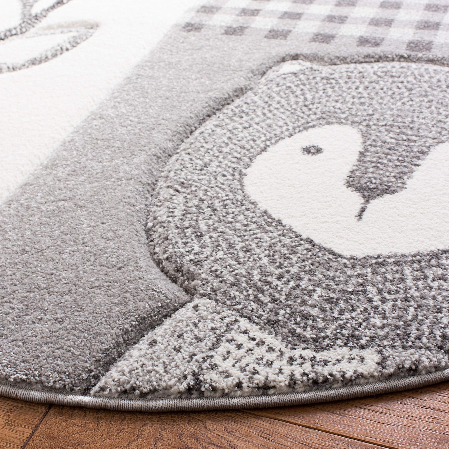 SAFAVIEH Carousel Kids Collection Area Rug - 5'3" Round, Grey & Ivory, Animal Design, Non-Shedding & Easy Care, Ideal for High Traffic Areas for Boys & Girls in Playroom, Nursery, Bedroom (CRK188B)