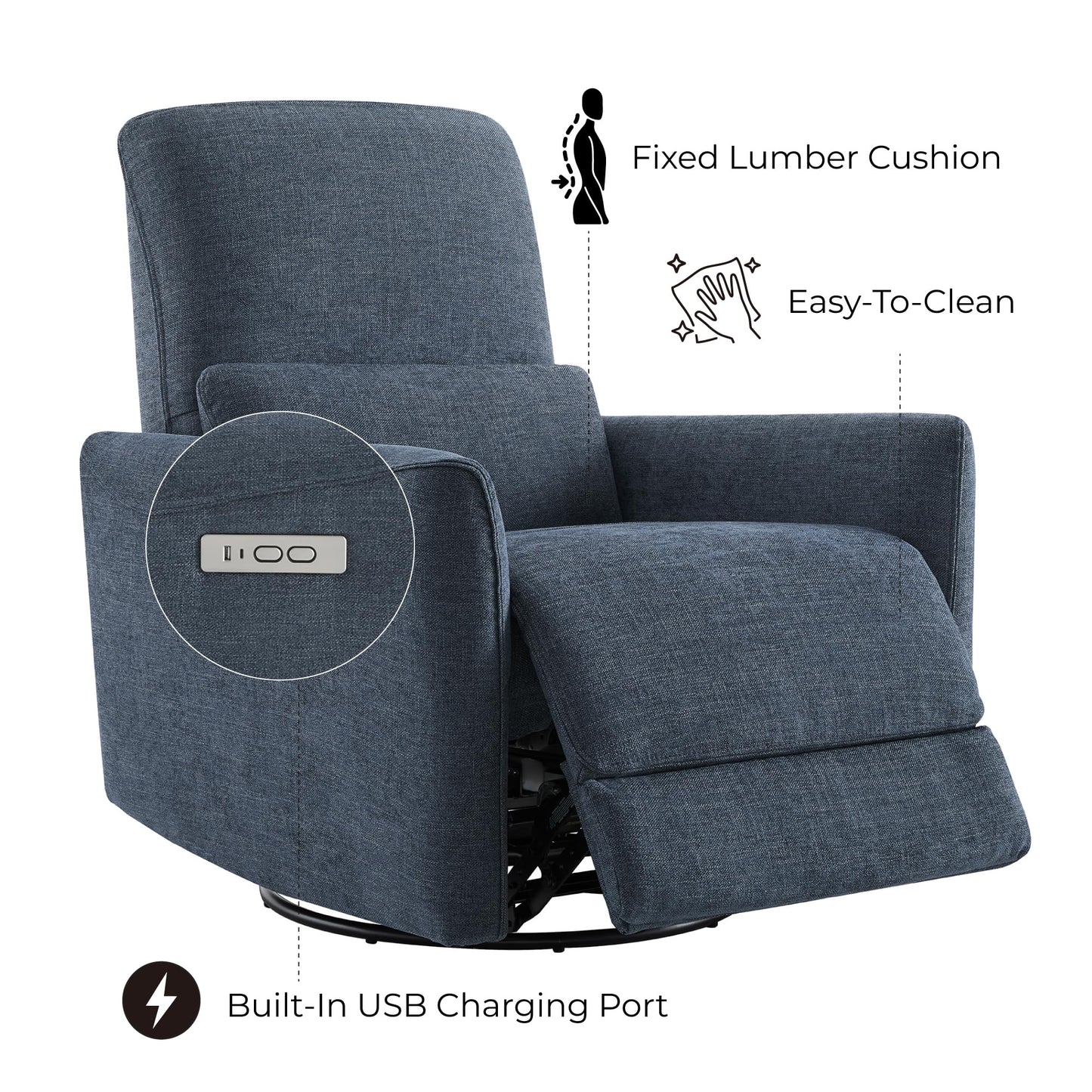 CHITA Power Recliner Chair Swivel Glider, FSC Certified Upholstered Living Room Nursery Reclining Sofa Chair with Lumbar Support, Linen