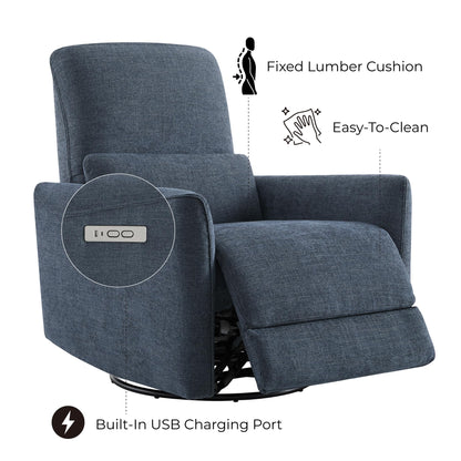 CHITA Power Recliner Chair Swivel Glider, FSC Certified Upholstered Living Room Nursery Reclining Sofa Chair with Lumbar Support, Linen