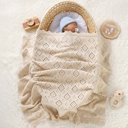 mimixiong Baby Swaddle Blanket 100% Cotton Gender Neutral Pointelle Receiving Blanket for Boys Girls Cuddle Stroller Crib Blanket (Oatmeal)