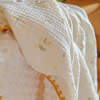 Baby Soft Muslin Thick Blanket Cotton and Dotted Backing Double Layer Receiving Blanket 40"x40" Bunny