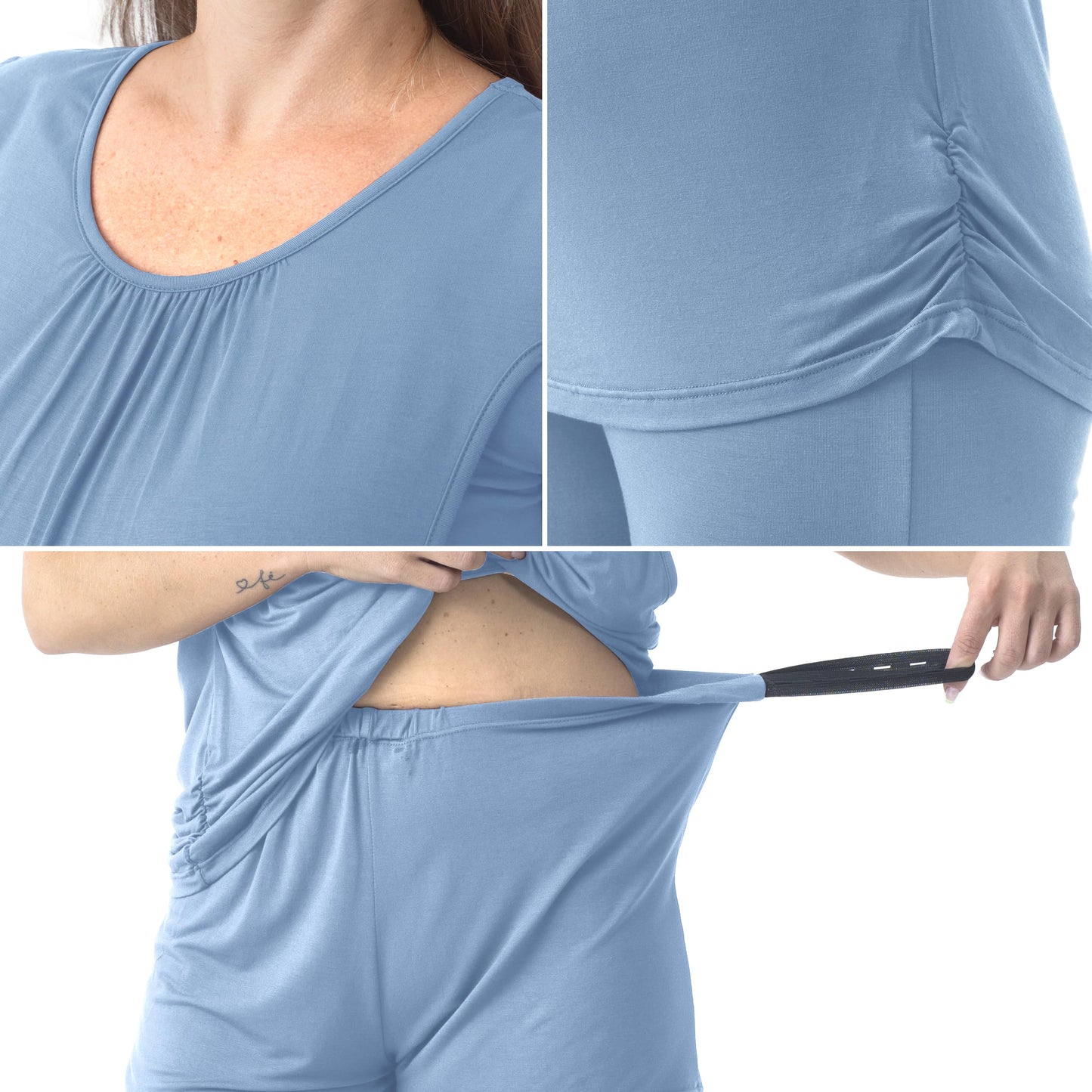SUNNYBUY Womens Maternity Nursing Pajamas Set, Short Sleeve Breastfeeding Shirts，Pregnancy Shorts & Pants 3 Piece Nursing PJS