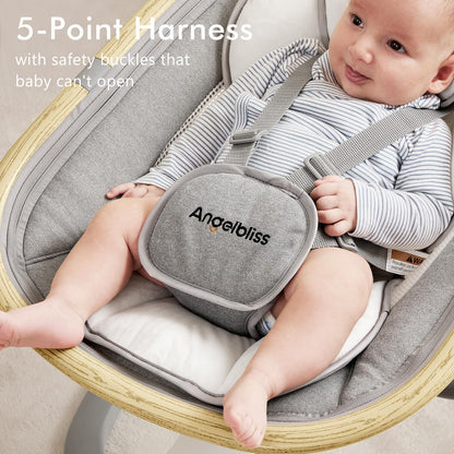 Angelbliss Baby Swing with Cry Detection, Side-to-Side Electric Swing with 5 Speeds, 180° Rotation, Indoor for Infants and Toddlers (Black)