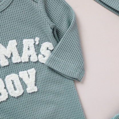 GRNSHTS Newborn Baby Boy Romper Coming Home Outfits Letter Print Bodysuit Jumpsuit+Hat+Gloves 3PCS Clothes Set