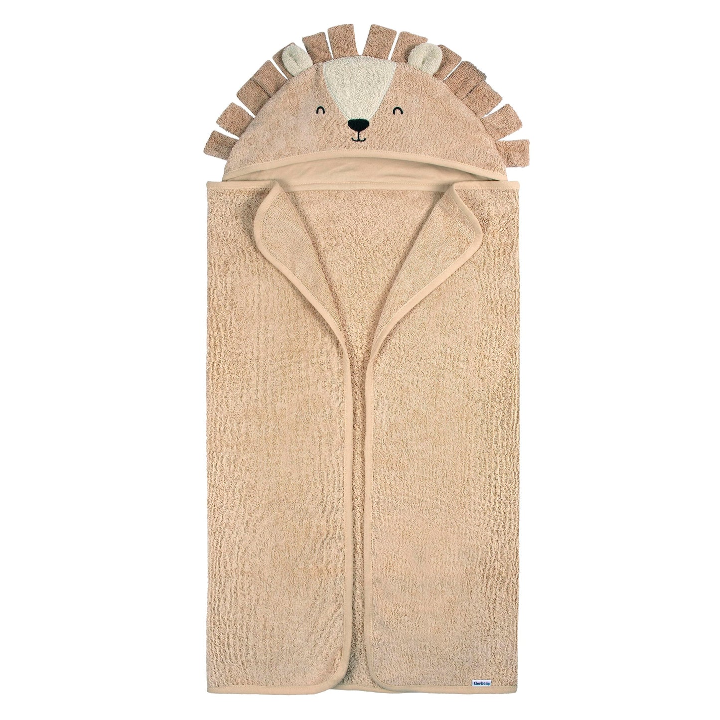 Gerber Baby 4 Piece Animal Character Hooded Towel and Washcloth Set, Brown Lion, One Size