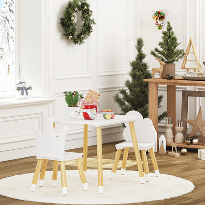 UTEX Kids Wood Table and Chair Set, Kids Play Table with 2 Chairs,3 Pieces Kids Round Table for Toddlers, Girls, Boys,White