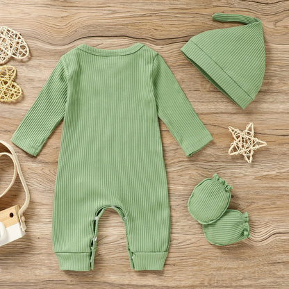 GRNSHTS Newborn Baby Boy Romper Coming Home Outfits Letter Print Bodysuit Jumpsuit+Hat+Gloves 3PCS Clothes Set