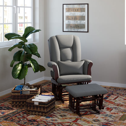 Storkcraft Tuscany Custom Glider and Ottoman with Free Lumbar Pillow (White/Slate Gray Swirl) - Cleanable Upholstered Comfort Rocking Nursery Chair with Ottoman