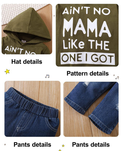 WESIDOM Baby Boy Clothes, Long Sleeve Printing Hoodie With Jeans Pants Outfits Set