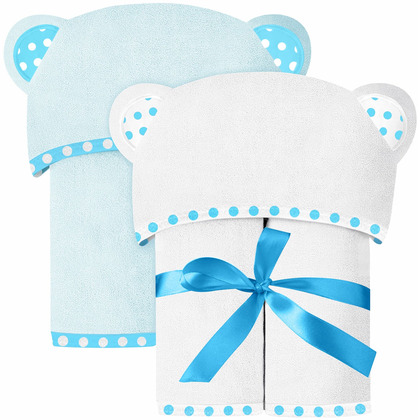 Set of 2 Hooded Baby Towels – White and Grey – Luxurious, Large and Super Absorbent – 30 x 30 Inch – Soft and Suitable for Infants, Toddlers and Kids – 400 GSM