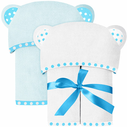 Set of 2 Hooded Baby Towels – White and Grey – Luxurious, Large and Super Absorbent – 30 x 30 Inch – Soft and Suitable for Infants, Toddlers and Kids – 400 GSM