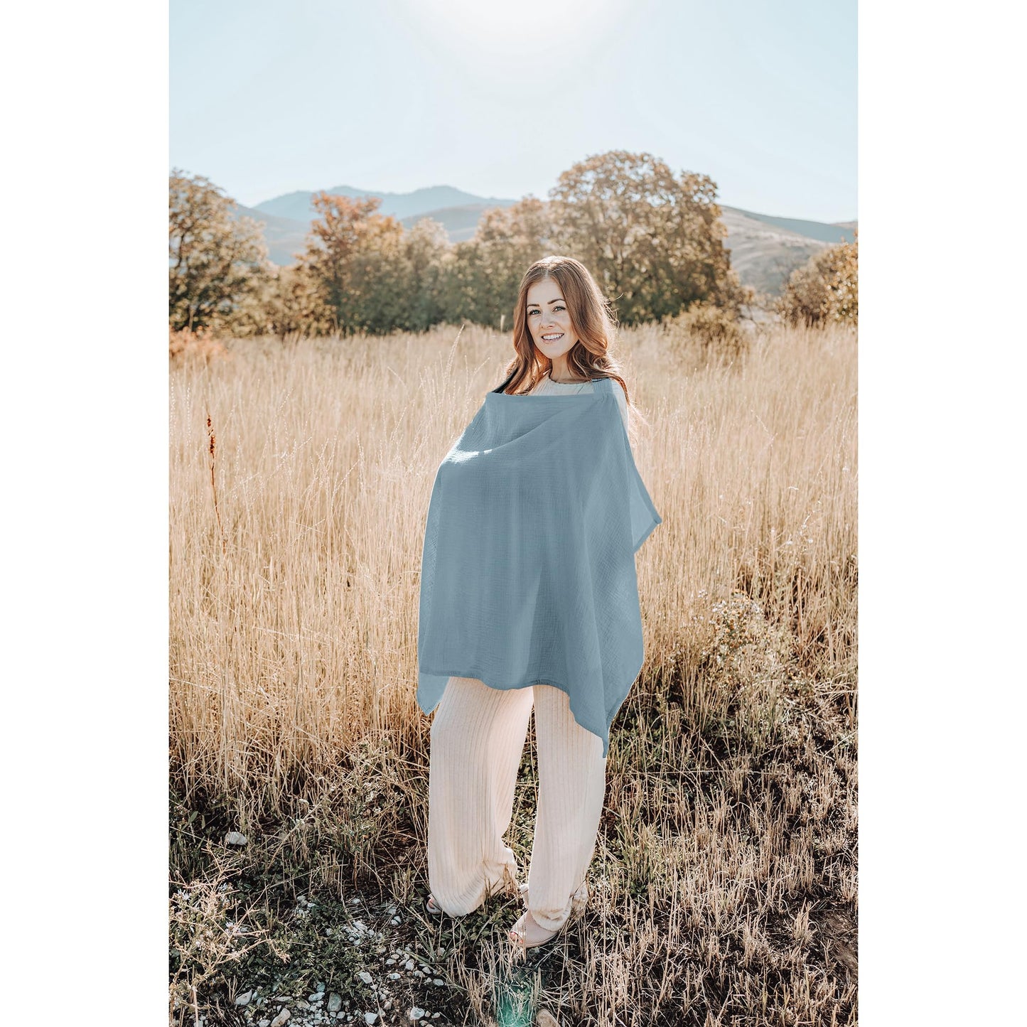 Konssy Muslin Nursing Cover for Baby Breastfeeding, Breathable 100% Cotton Breastfeeding Cover with Rigid Hoop for Mother Nursing Apron, Multi-use Carseat Canopy (Summer Wheat)