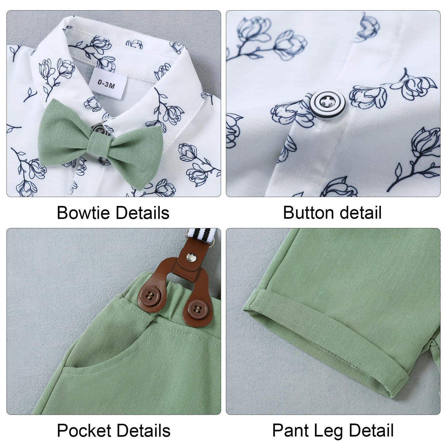 ZOEREA Baby Boy Clothes Suit Infant Short Sleeve Gentleman Outfits Dress Shirt+Bowtie+Suspender Shorts 0-18M