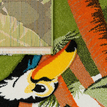 Kids Rug with Cute Animals on a Hot Air Balloon Ride in Pastel, Size: 2'8" x 4'11"