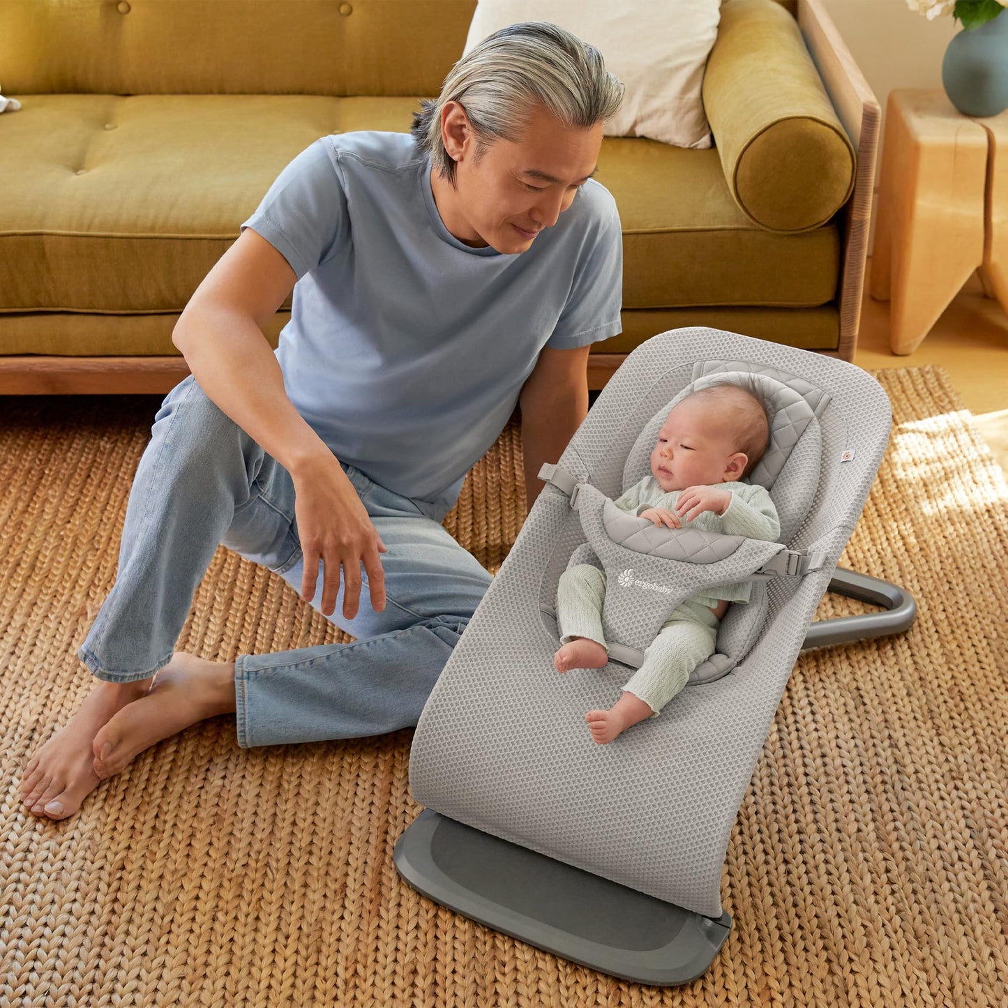 Ergobaby Evolve 3-in-1 Mesh Bouncer, Adjustable Multi Position Baby Bouncer Seat, Fits Newborn to Toddler, Grey Mesh