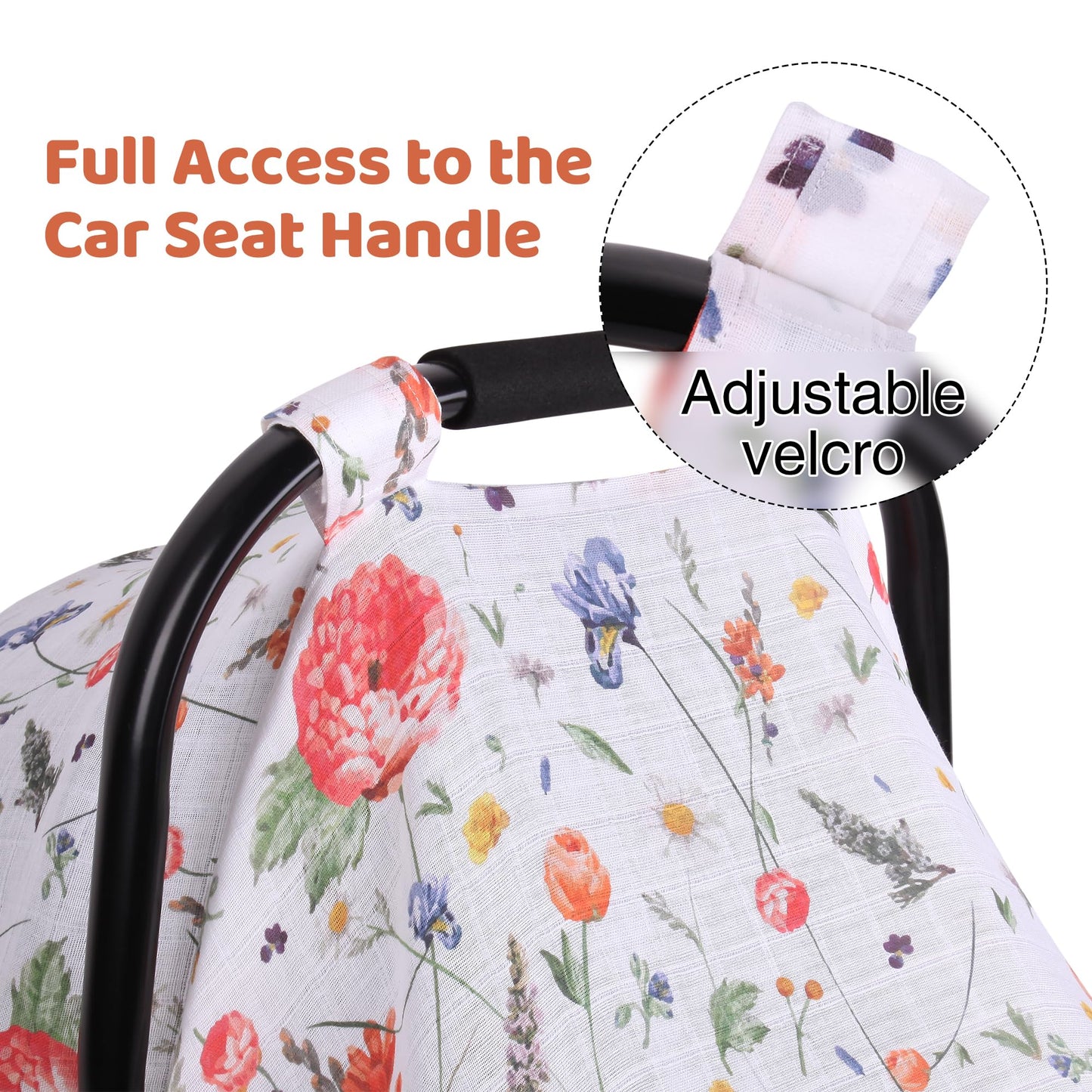 Rquite Car Seat Cover, Muslin Cotton Infant Car Seat Canopy, Breathable Baby Carrier Cover, Summer Stroller Sun Shade, Flower