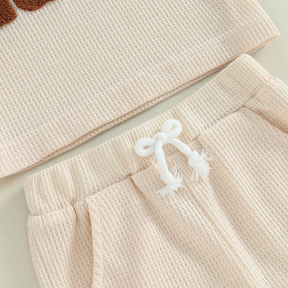 Kupretty Toddler Baby Boy Summer Clothes Embroiderey Waffle Knit Short Sleeve T-Shirt Tees + Casual Shorts Cute Clothing Set