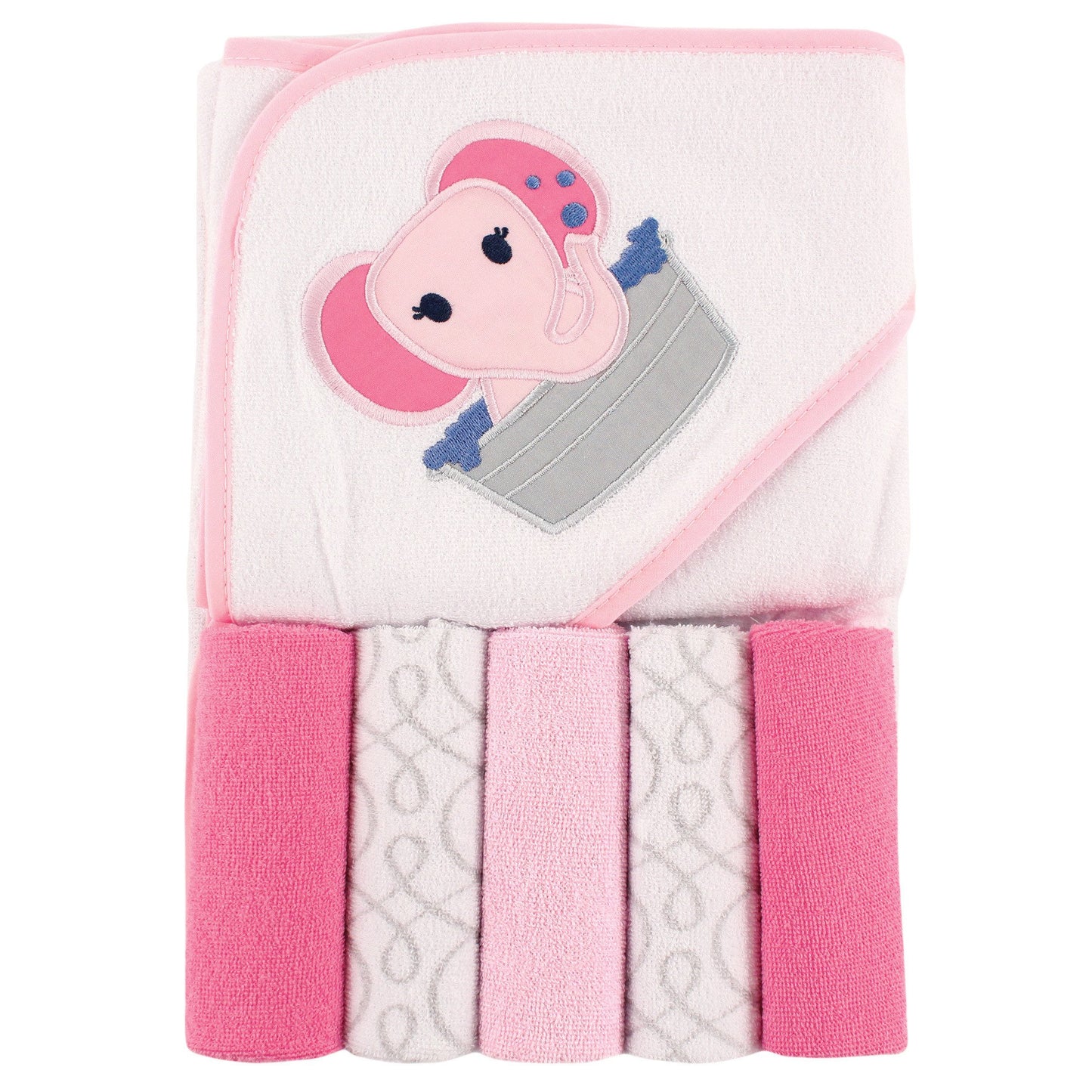 Luvable Friends Unisex Baby Hooded Towel with Five Washcloths, Cotton,Polyester,Ikat Elephant, One Size