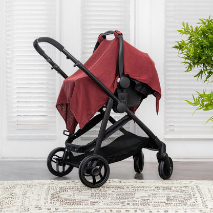 Comfy Cubs Baby Car Seat Cover - Soft, Breathable Bamboo Rayon and Muslin Cotton Blend - Lightweight Canopy for Sun, Bug, and Comfort Protection - Large Size Infant Seat Cover in Sage Design