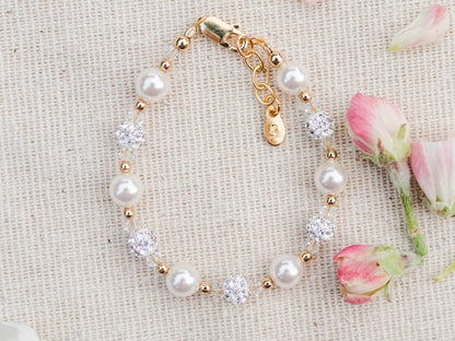 Cherished Moments Children's 14K Gold-plated or Sterling Silver Bracelet with Stardust Beads and Austrian Crystals for Babies, Infants, Toddlers, and Girls Jewelry Gifts