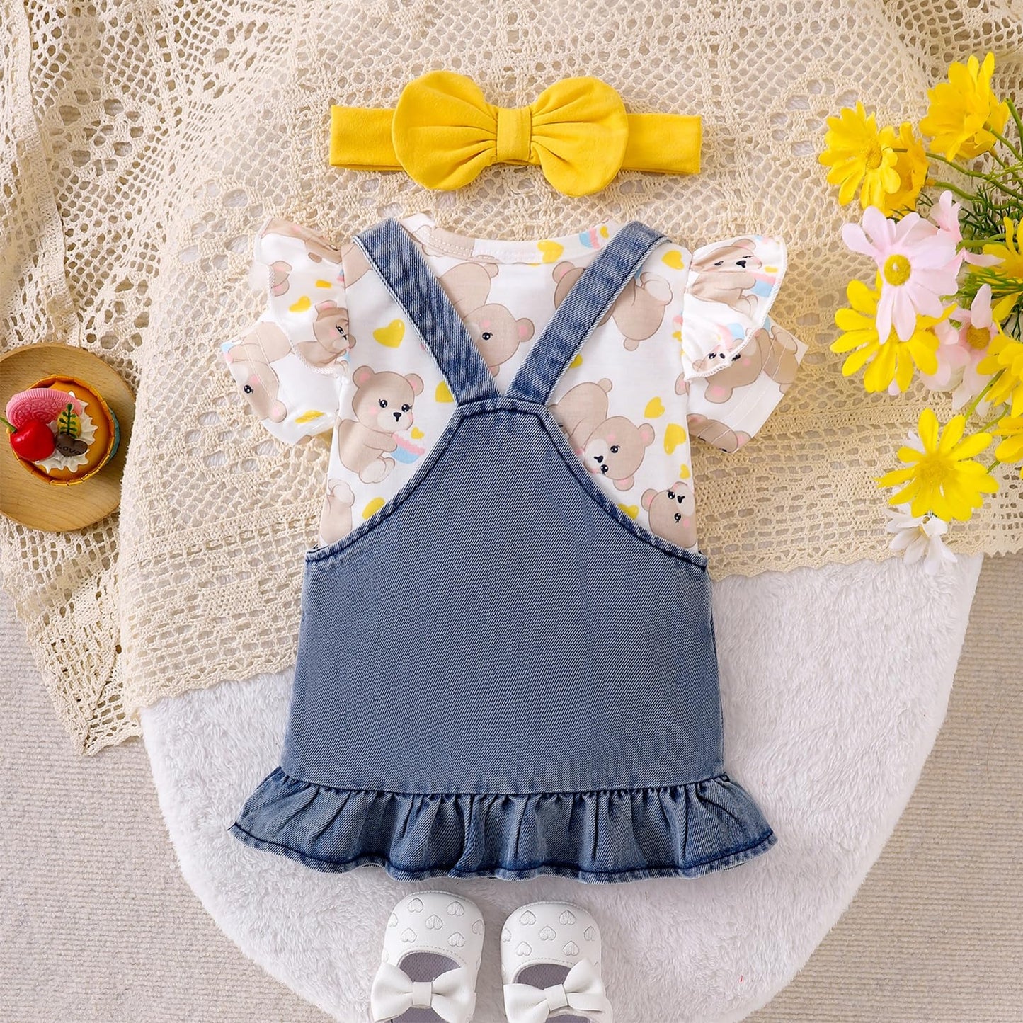 Baby Girl Clothes Suspender Skirt Newborn Ruffle Romper Cute Bear Jeans Dress Bow Headband Summer Outfits 0-18 Months