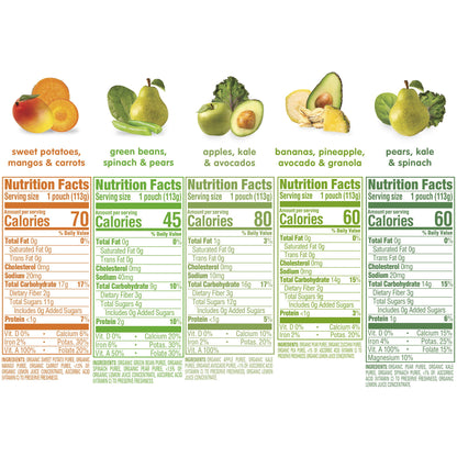 Happy Baby Organics Stage 2 Baby Food Pouches, Gluten Free, Vegan & Healthy Snack, Clearly Crafted Fruit & Veggie Puree, Fruit & Veggie Variety Pack, 4 Ounces (Pack of 10), Amazon Exclusive
