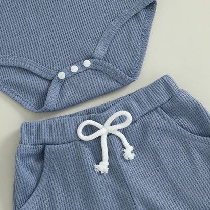 MERSARIPHY Newborn Baby Boy Summer Clothes Mama's Boy Little Dude Short Sleeve Romper Shorts Set Infant Waffle Knit Outfit