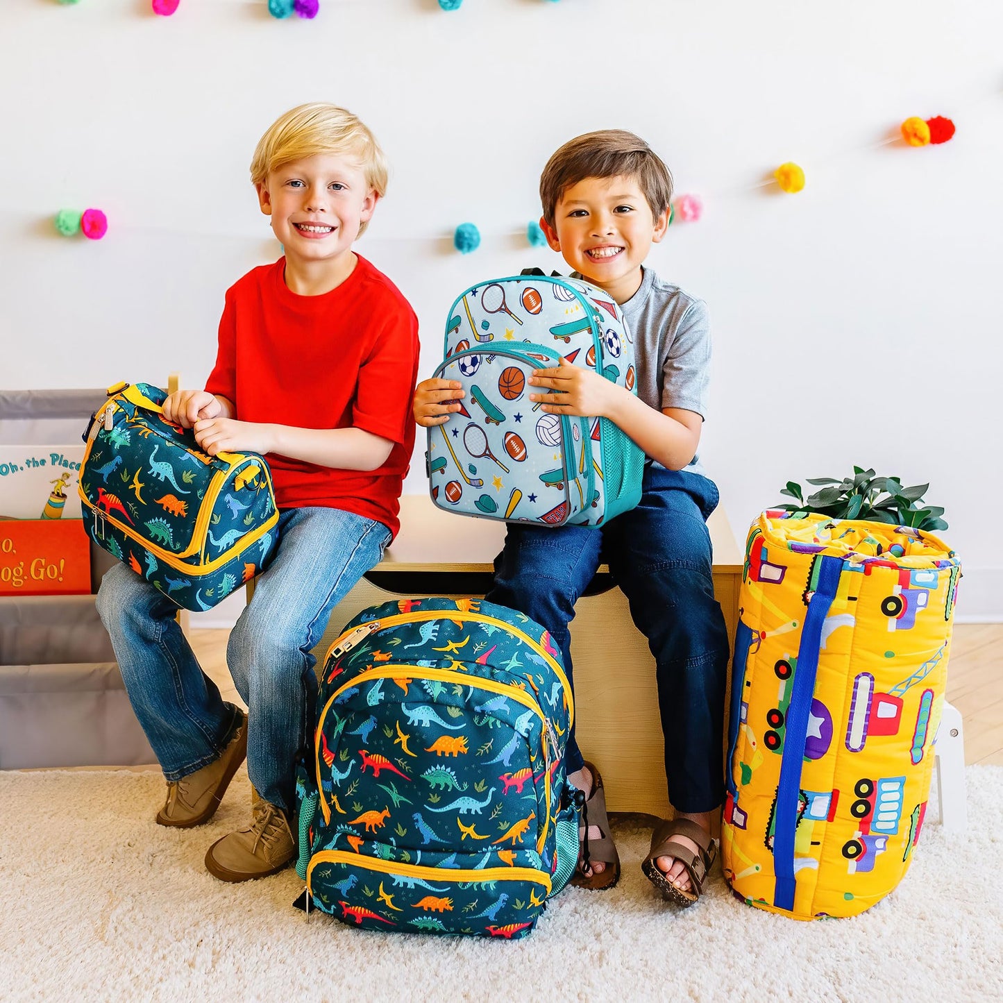 Wildkin 12-inch Kids Backpack – Padded, Adjustable, Ideal for Daycare & Travel - Trains, Planes, and Trucks