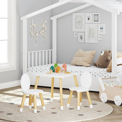 UTEX Kids Wood Table and Chair Set, Kids Play Table with 2 Chairs,3 Pieces Kids Round Table for Toddlers, Girls, Boys,White