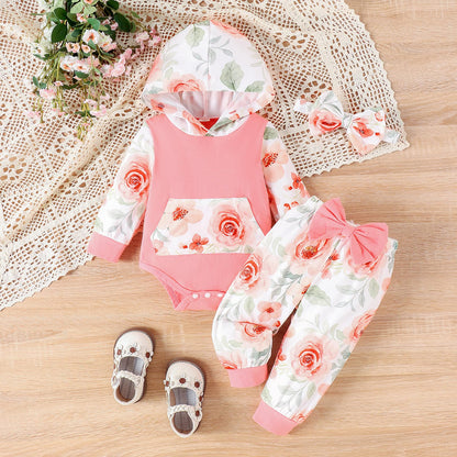 Newborn Infant Baby Girl Clothes 0-3-6-9-12-18 Months Outfits Sets Romper + Pants + Bow Headband for Girls