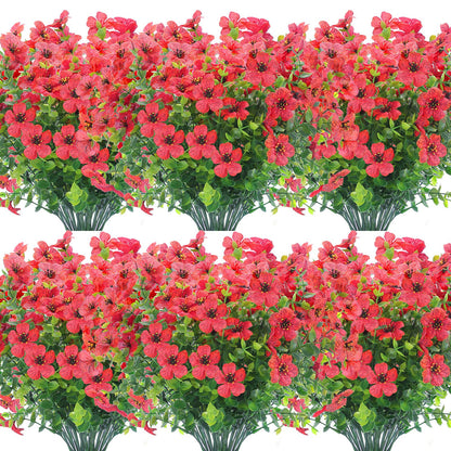 12 Bundles Artificial Flowers Outdoor UV Resistant Fake Plastic Plants Indoor Outside Hanging Plants Garden Porch Window Box Home Wedding Farmhouse Festive Shrub Decor (Pink)