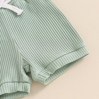 Newborn Baby Boy Girl Clothes 3 6 9 12 18 Months Ribbed Knit Short Sleeve Romper Shorts Set Infant Summer Outfits