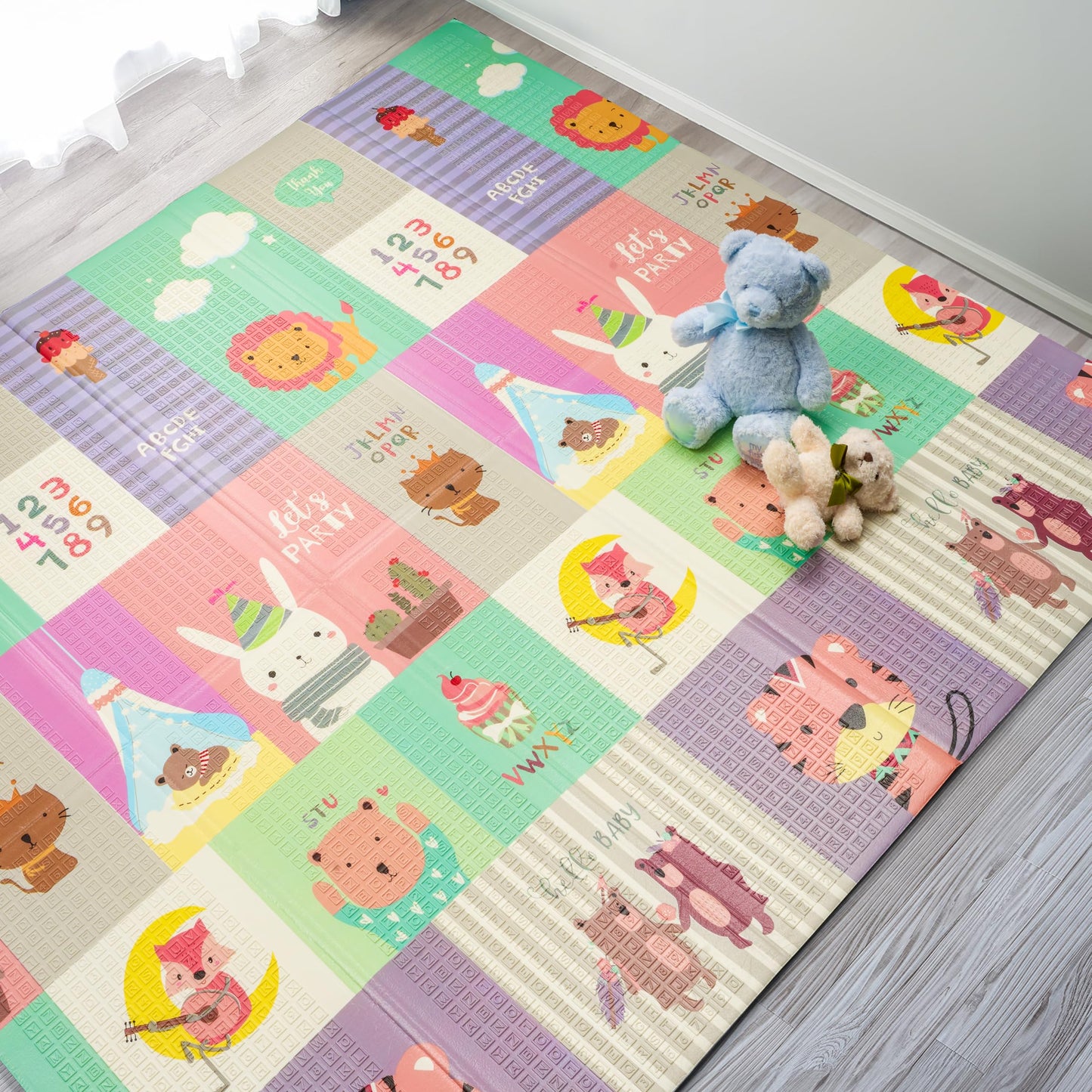 Sorbus Foldable Baby Play Mat, Kids Foam Mats for Floor with Travel Bag - Waterproof Foldable Play Mats for Babies, Infants, Toddlers, and Kids Playtime & Tummy Time 78x70x0.4 (Safari Party)