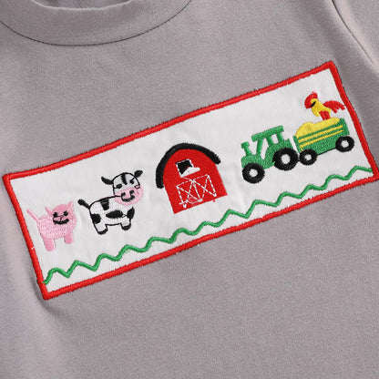 fhutpw Baby Toddler Boy Summer Clothes Embroidery Pattern Short Sleeve Tops & Casual Shorts 6 12 18 Months Outfits Sets