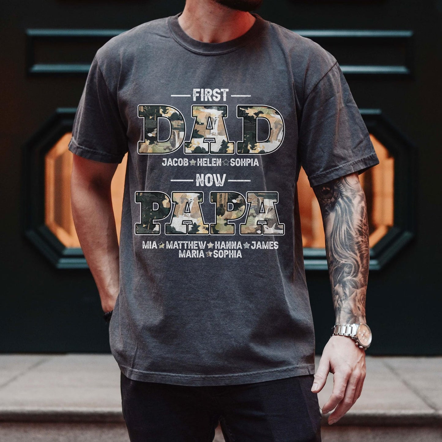 Personalized Fathers Day Shirts for Dad, Grandpa Shirt with Grandkids Names, Gifts for Dad Hunting Fishing