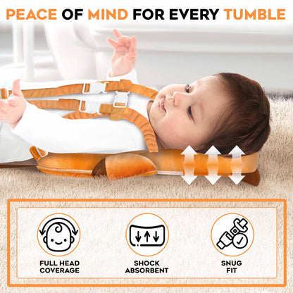100% Cotton Non-Toxic Hypoallergenic Baby Backpack Head Protection Pillow, Full Head Coverage, Baby Head Pillow for Falling, Secure, Durable, Fox (Orange)