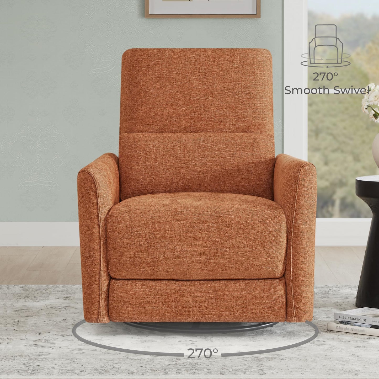 CHITA Power Recliner Chair Swivel Glider, FSC Certified Upholstered Living Room Nursery Reclining Sofa Chair with Lumbar Support, Linen