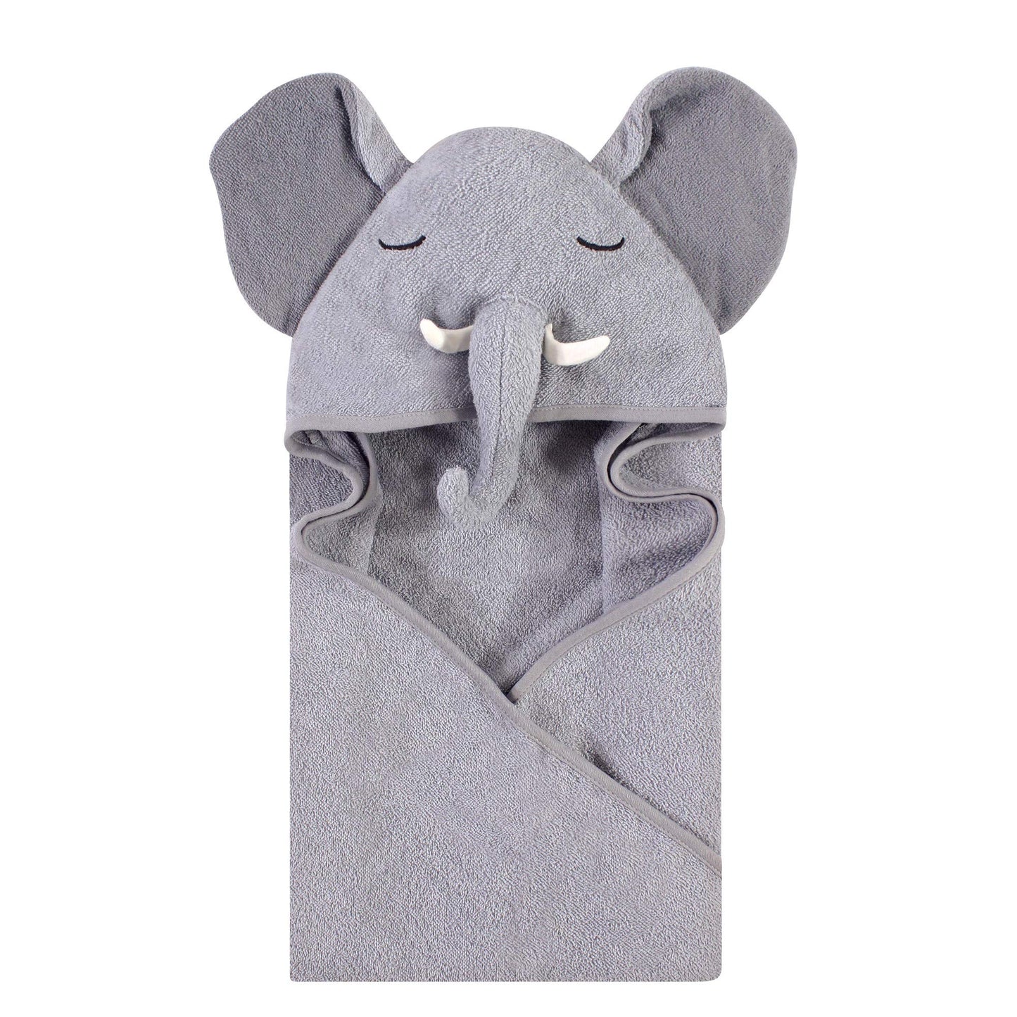 Hudson Baby Unisex Baby Cotton Animal Face Hooded Towel, Pretty Elephant, One Size