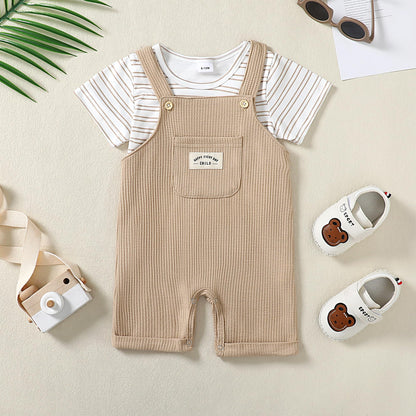 ZOEREA Toddler Baby Boys Clothes Summer Outfit Stripe T-Shirt and Shortall Romper Set Cute Jumpsuit Solid Color 6M-4T