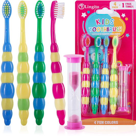 Kids' Soft Toddler Toothbrush, Gentle Bristles for Home, School, Camp, Sleepovers - Folding Handles for Tiny Hands (3 Pack)