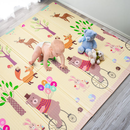 Sorbus Foldable Baby Play Mat, Kids Foam Mats for Floor with Travel Bag - Waterproof Foldable Play Mats for Babies, Infants, Toddlers, and Kids Playtime & Tummy Time 78x70x0.4 (Safari Party)
