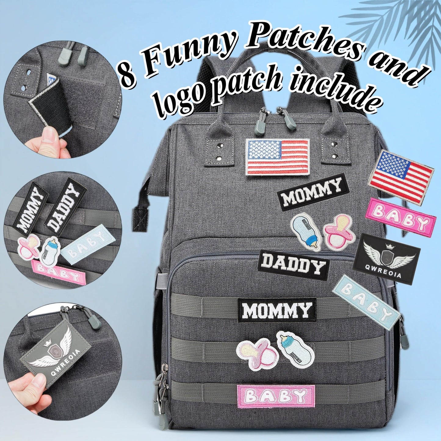 Diaper Bag Backpack for Dad and Mom with USB Charging Port Stroller Straps and Insulated Pocket,army military Travel Nappy Backpack for Daddy/Mommy (Black)