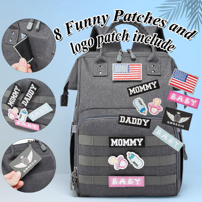 Diaper Bag Backpack for Dad and Mom with USB Charging Port Stroller Straps and Insulated Pocket,army military Travel Nappy Backpack for Daddy/Mommy (Black)