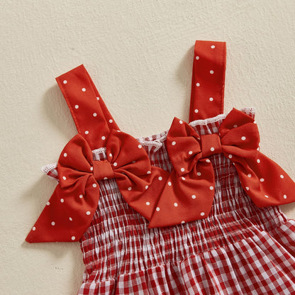 Boho Baby Girl Clothes Summer Toddler Tank Romper Sleeveless Bowknot Ruffle Overalls Jumpsuit Shorts With Headband