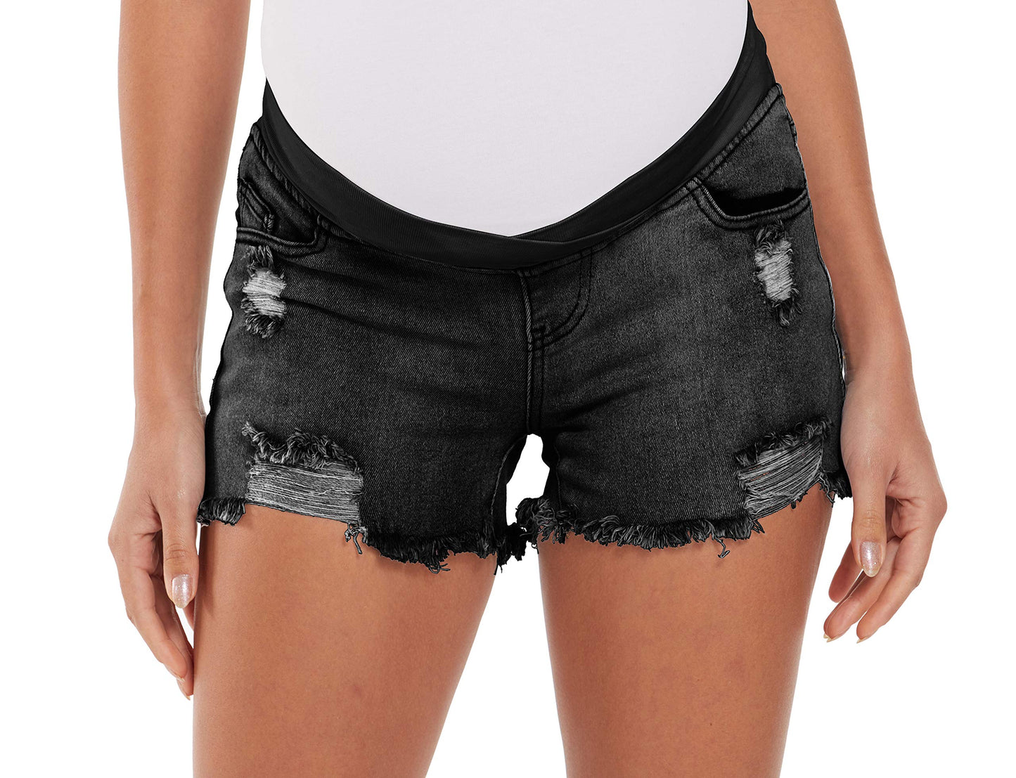 Foucome Women's Maternity Ripped Jean Shorts Summer Distressed Denim Shorts
