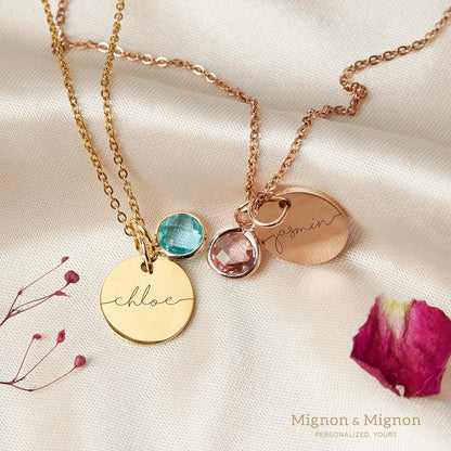 Birthstone Name Necklace Personalized Jewelry for Women Mother's Day Neckace Gifts for Mom Gold Plated Pendant Charm, Custom Jewelry Grandma Gift Birthday Personalized Gifts for New Moms -CN-BS-SH