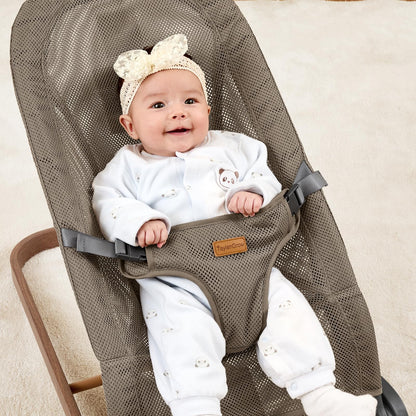 Foldable Baby Bouncer, Baby Seat with 3 Adjustable Heights, Portable Newborn Rocker, Ergonomic Bouncy Seat for Natural Bounce, Bouncer for Babies 0-6 Months, Soft Cotton (Beige)