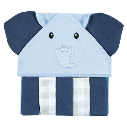 Hudson Baby Unisex Baby Hooded Towel and Five Washcloths, Modern Giraffe, One Size