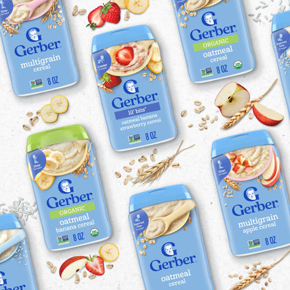 Gerber Toddler Food, Multigrain Banana Apple Strawberry Cereal, 8g Whole Grains, Iron, Zinc & Vitamin B12, Toddler Cereal, 6-Pack