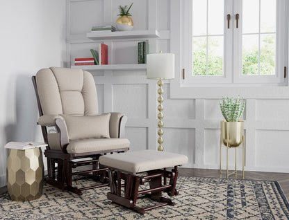 Storkcraft Tuscany Custom Glider and Ottoman with Free Lumbar Pillow (White/Slate Gray Swirl) - Cleanable Upholstered Comfort Rocking Nursery Chair with Ottoman